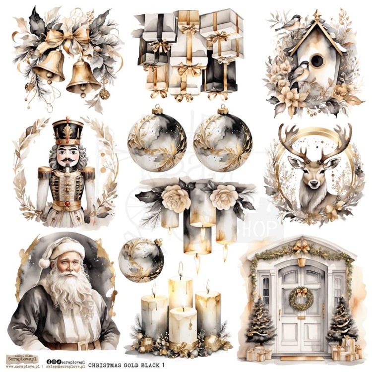 Naklejki do scrapbookingu i art journalingu Christmas Gold Black 1 ScrapLove