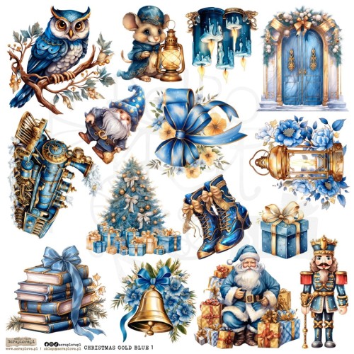 Naklejki do scrapbookingu i art journalingu Christmas Gold Blue 1 ScrapLove