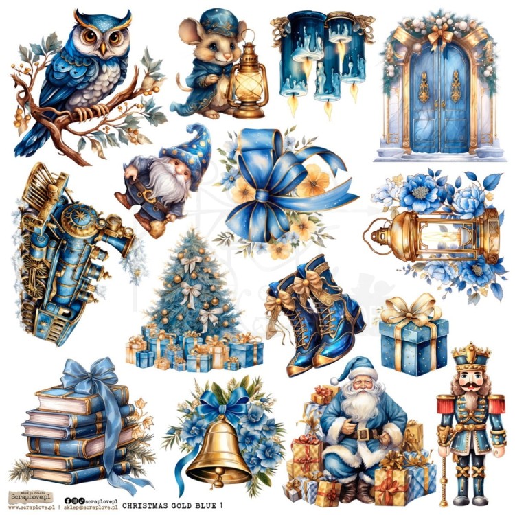 Naklejki do scrapbookingu i art journalingu Christmas Gold Blue 1 ScrapLove