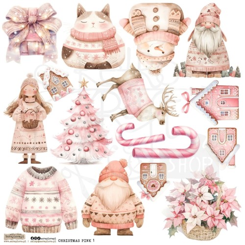 Naklejki do scrapbookingu i art journalingu Christmas Pink Set 1 ScrapLove