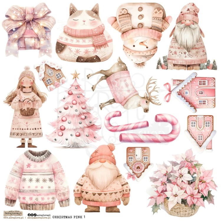 Naklejki do scrapbookingu i art journalingu Christmas Pink Set 1 ScrapLove