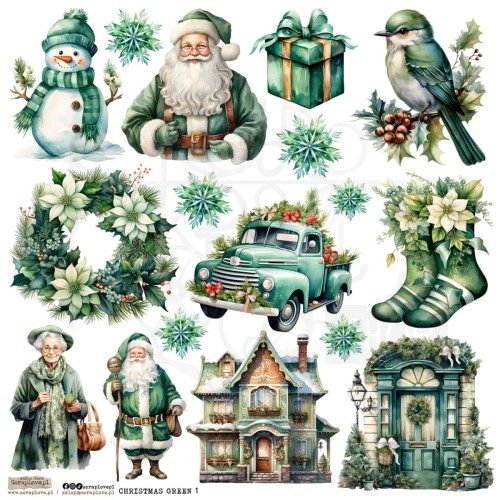 Naklejki do scrapbookingu i art journalingu Christmas Green Set 1 ScrapLove