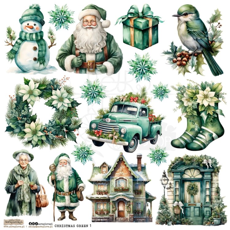 Naklejki do scrapbookingu i art journalingu Christmas Green Set 1 ScrapLove