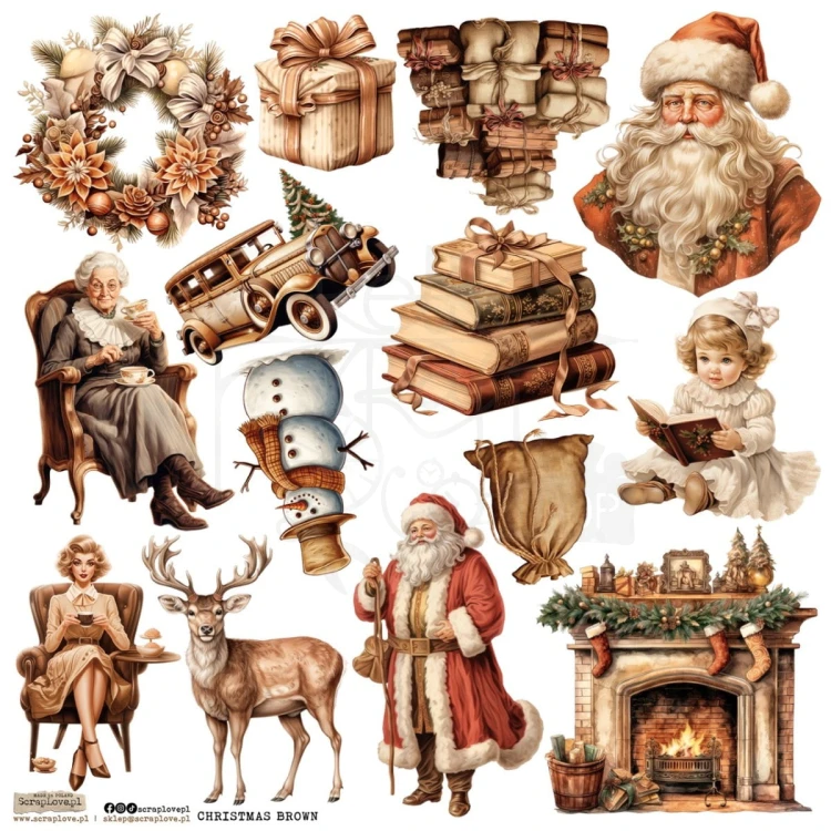 Naklejki do scrapbookingu i art journalingu Christmas Brown Set 1 ScrapLove