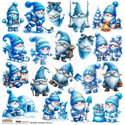 Naklejki do scrapbookingu i art journalingu Gnomes Winter Blue 1 ScrapLove