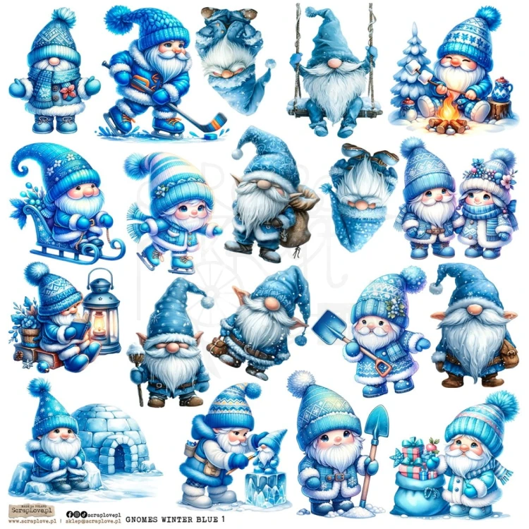 Naklejki do scrapbookingu i art journalingu Gnomes Winter Blue 1 ScrapLove