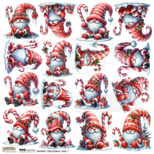 Naklejki do scrapbookingu i art journalingu Gnomes Christmas Red 1 ScrapLove