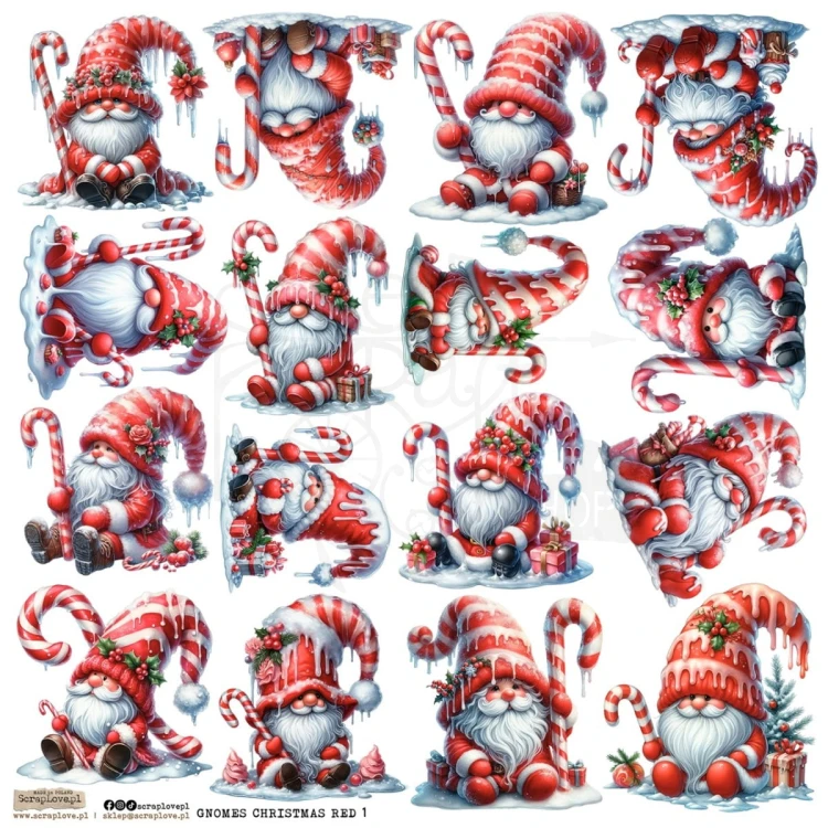 Naklejki do scrapbookingu i art journalingu Gnomes Christmas Red 1 ScrapLove