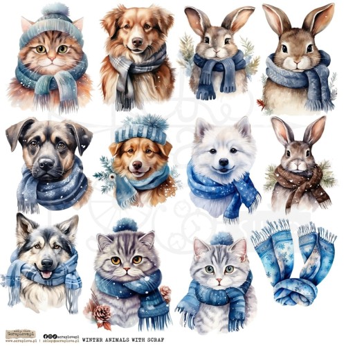 Naklejki do scrapbookingu i art journalingu Winter Animals With Scarf  1 ScrapLove