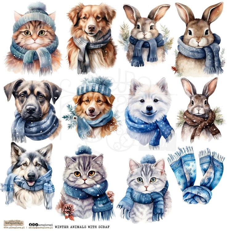 Naklejki do scrapbookingu i art journalingu Winter Animals With Scarf  1 ScrapLove