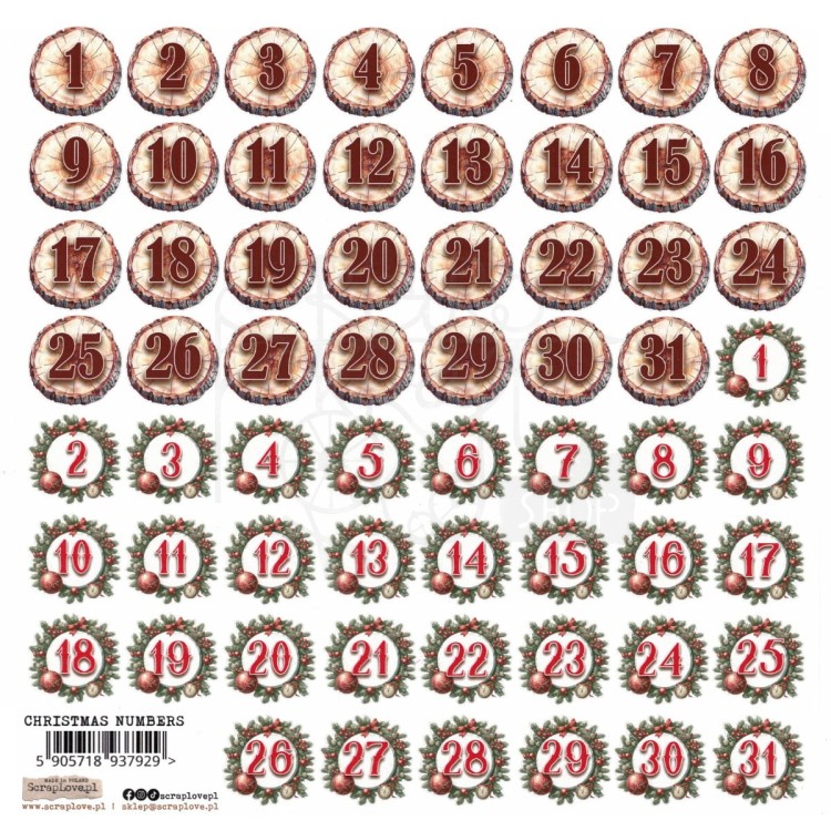 Naklejki do scrapbookingu i art journalingu Christmas Numbers 1 ScrapLove