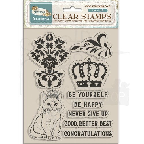 Stempel akrylowy 14x18cm Alterego Korona i kot WTK202 Stamperia