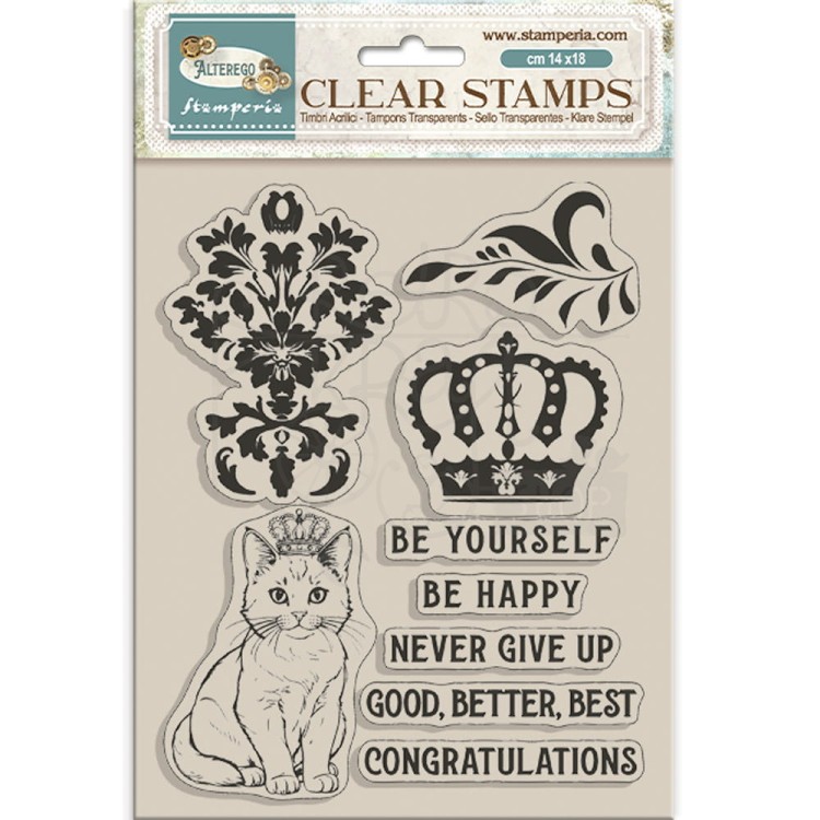 Stempel akrylowy 14x18cm Alterego Korona i kot WTK202 Stamperia