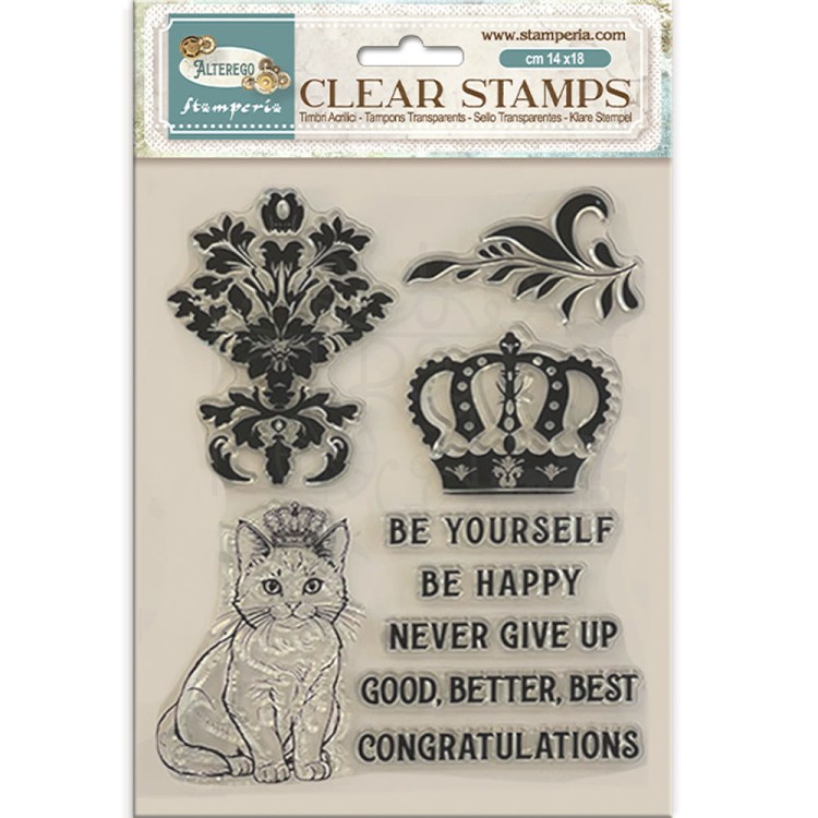 Stempel akrylowy 14x18cm Alterego Korona i kot WTK202 Stamperia