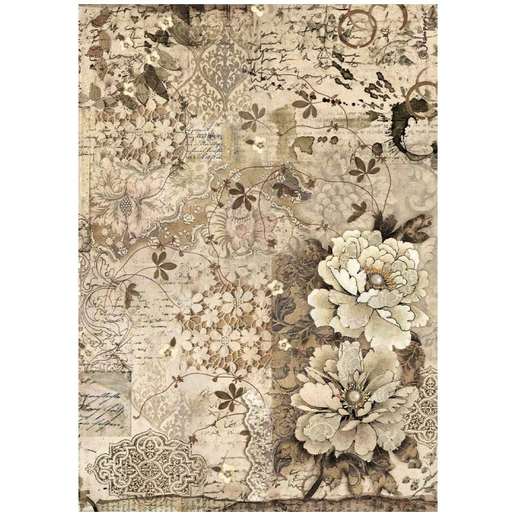 Papier ryżowy do decoupage A4 Old Lace Kwiaty i koronki DFSA4961 Stamperia