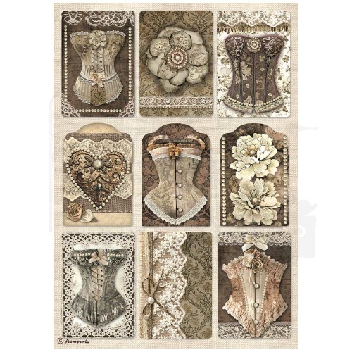 Papier ryżowy do decoupage A4 Old Lace Gorsety DFSA4962 Stamperia