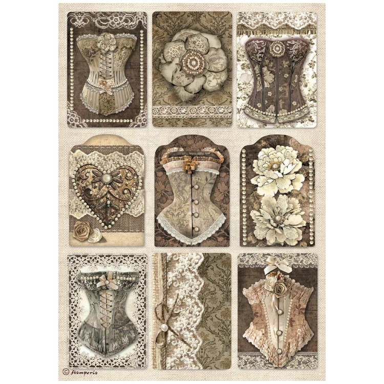 Papier ryżowy do decoupage A4 Old Lace Gorsety DFSA4962 Stamperia