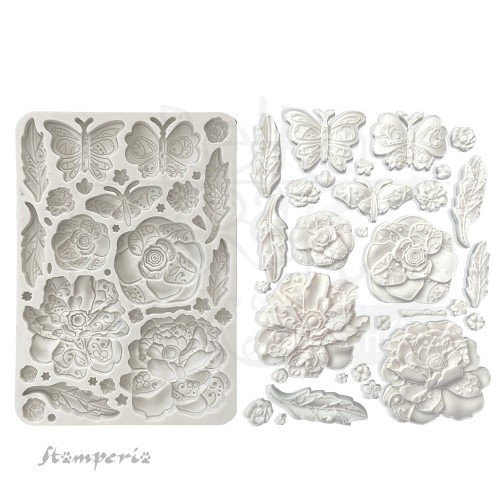 Foremka silikonowa A5 Old Lace Motyle i kwiaty KACMA544 Stamperia