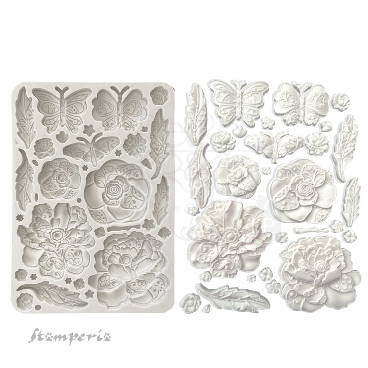 Foremka silikonowa A5 Old Lace Motyle i kwiaty KACMA544 Stamperia