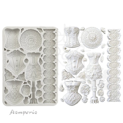 Foremka silikonowa A5 Old Lace Manekiny i gorsety KACMA543 Stamperia