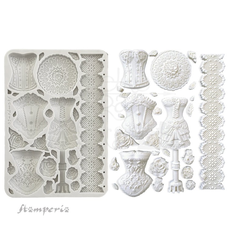 Foremka silikonowa A5 Old Lace Manekiny i gorsety KACMA543 Stamperia