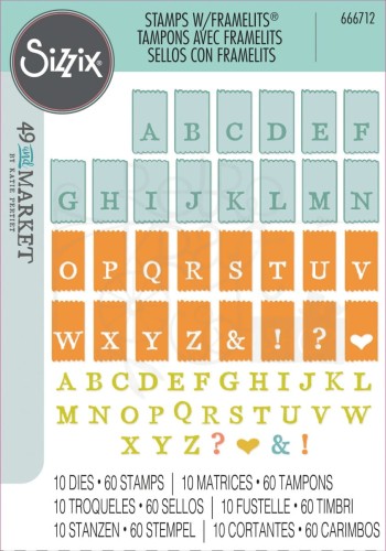 Zestaw wykrojników i stempli Tab Stamp Alpha by 49 and Market 70 elementów 666712 Sizzix
