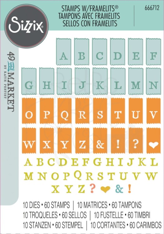 Zestaw wykrojników i stempli Tab Stamp Alpha by 49 and Market 70 elementów 666712 Sizzix