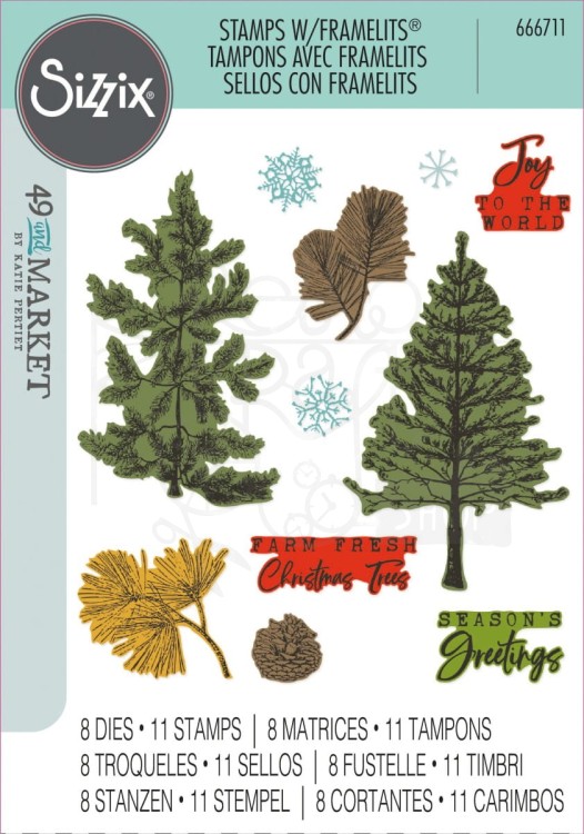 Zestaw wykrojników i stempli Pine Holidays by 49 and Market 21 elementów 666711 Sizzix