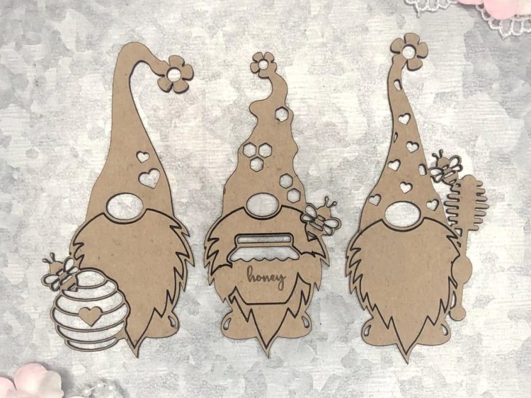 Dekory MDF Bee Gnomes - Skrzaty 3 sztuki 88792 Scrapaholics