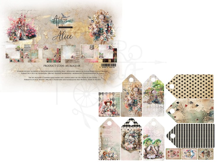Zestaw papierów do scrapbookingu 20x20 Alice AA-ALICE-08 Alchemy of Art