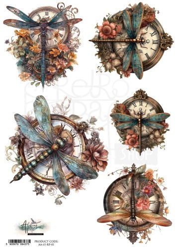 Papier ryżowy do decoupage A4 Steampunkowe ważki AA-ST-RP-01 Alchemy of Art