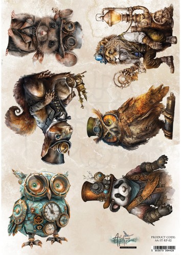 Papier ryżowy do decoupage A4 Steampunkowe zwierzęta AA-ST-RP-02 Alchemy of Art