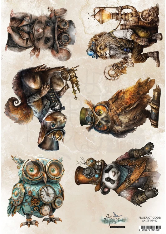 Papier ryżowy do decoupage A4 Steampunkowe zwierzęta AA-ST-RP-02 Alchemy of Art