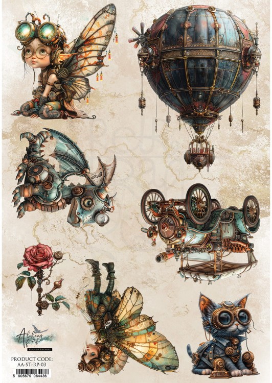 Papier ryżowy do decoupage A4 Steampunk AA-ST-RP-03 Alchemy of Art