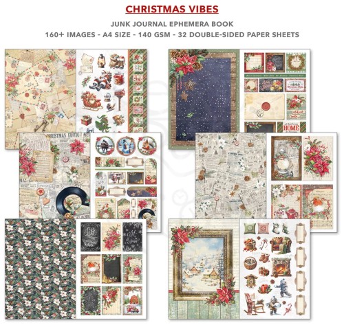 Zestaw papierów A4 Junk Journal &amp; Ephemera Book Christmas Vibes CBB003 Ciao Bella