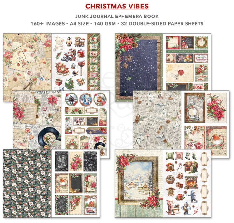 Zestaw papierów A4 Junk Journal &amp; Ephemera Book Christmas Vibes CBB003 Ciao Bella