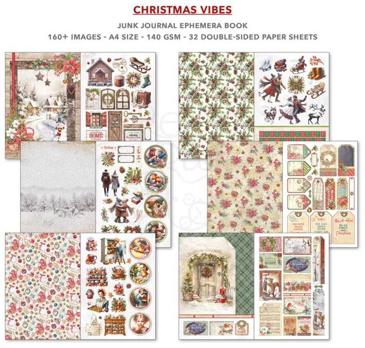 Zestaw papierów A4 Junk Journal &amp; Ephemera Book Christmas Vibes CBB003 Ciao Bella