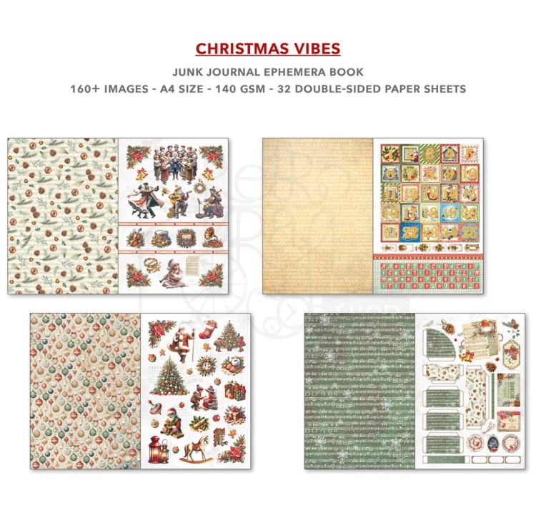 Zestaw papierów A4 Junk Journal &amp; Ephemera Book Christmas Vibes CBB003 Ciao Bella