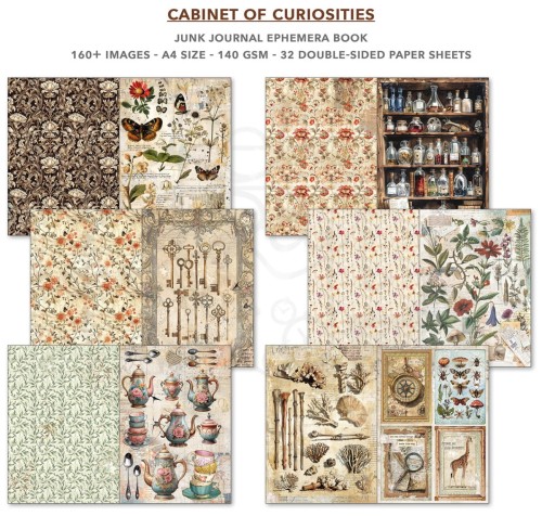 Zestaw papierów A4 Junk Journal &amp; Ephemera Book Cabinet of Curiosities CBB002 Ciao Bella