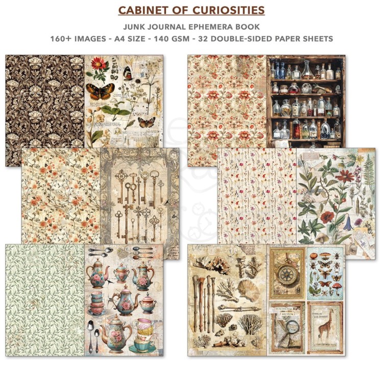 Zestaw papierów A4 Junk Journal &amp; Ephemera Book Cabinet of Curiosities CBB002 Ciao Bella