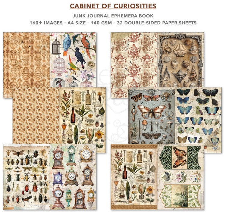 Zestaw papierów A4 Junk Journal &amp; Ephemera Book Cabinet of Curiosities CBB002 Ciao Bella