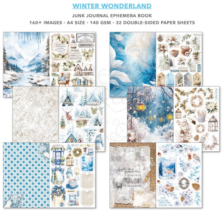 Zestaw papierów A4 Junk Journal &amp; Ephemera Book Winter Wonderland CBB001 Ciao Bella