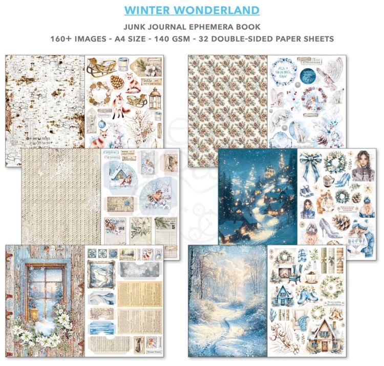 Zestaw papierów A4 Junk Journal &amp; Ephemera Book Winter Wonderland CBB001 Ciao Bella