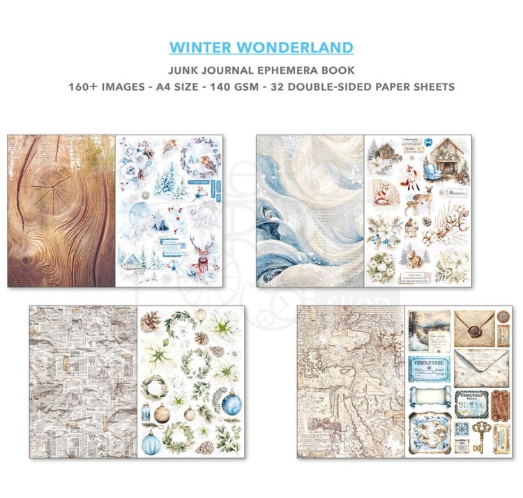 Zestaw papierów A4 Junk Journal &amp; Ephemera Book Winter Wonderland CBB001 Ciao Bella