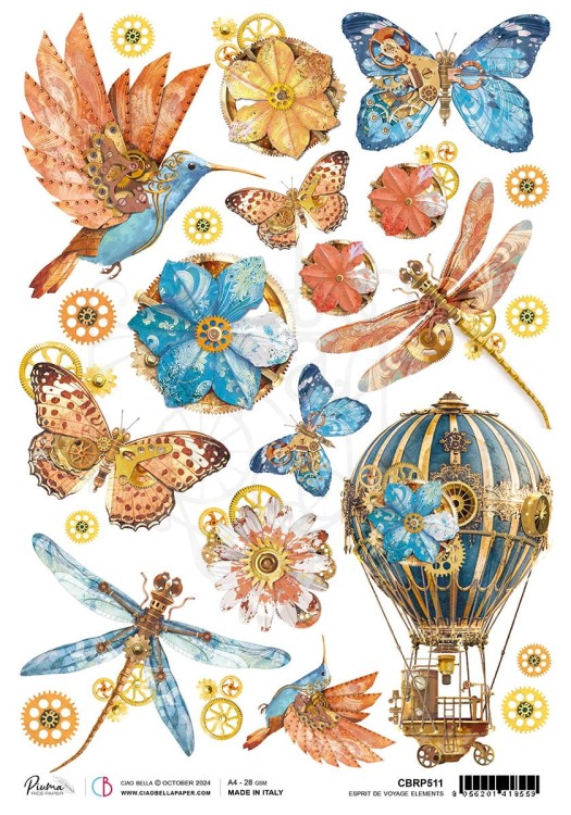 Papier ryżowy do decoupage A4 Esprit de voyage elements CBRP511 Ciao Bella