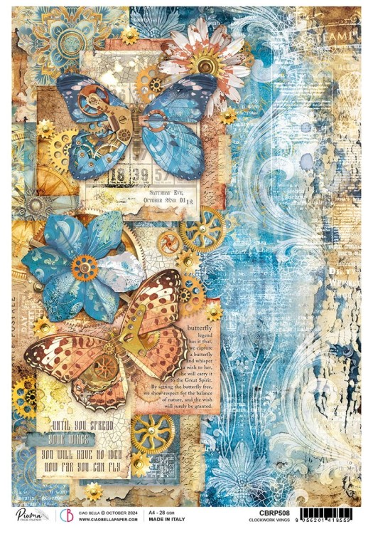Papier ryżowy do decoupage A4 Clockwork wings CBRP508 Ciao Bella
