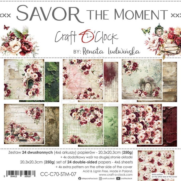 Zestaw papierów do scrapbookingu 20x20 Savor The Moment CC-C70-STM-07 Craft O'Clock