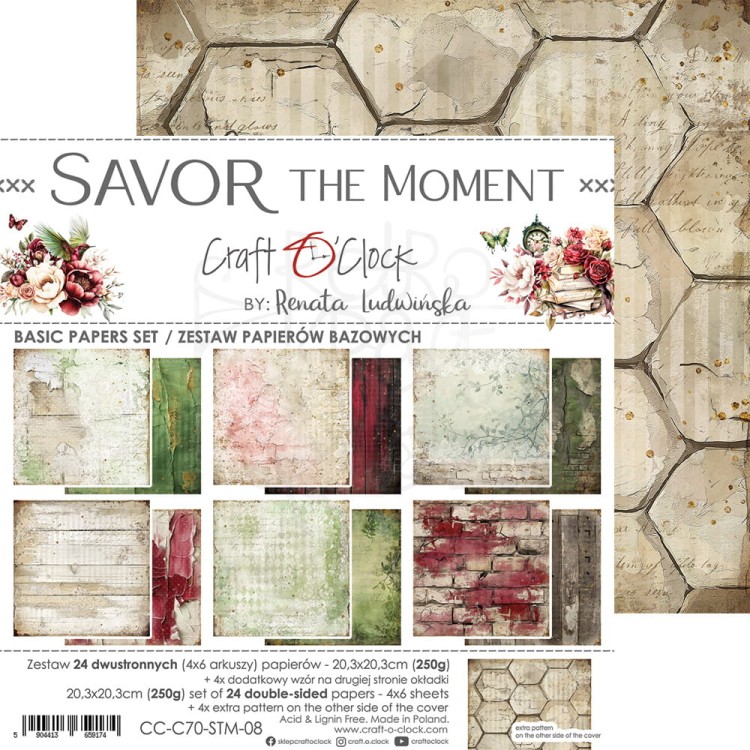 Zestaw papierów do scrapbookingu 20x20 Savor The Moment Basic CC-C70-STM-08 Craft O'Clock