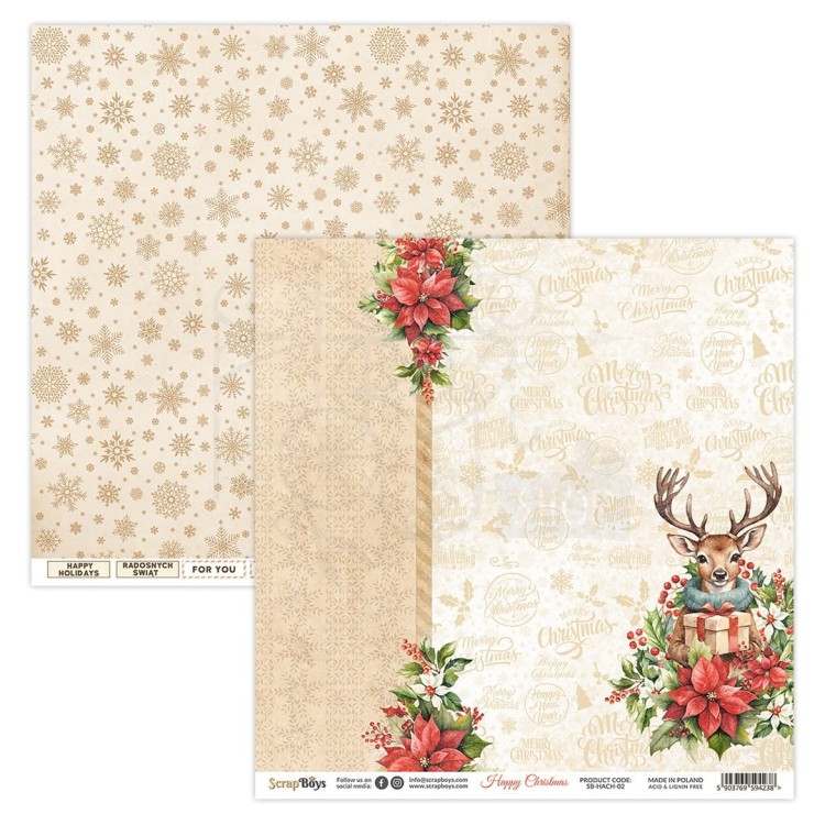 Papier do scrapbookingu 30x30 Happy Christmas 02 ScrapBoys