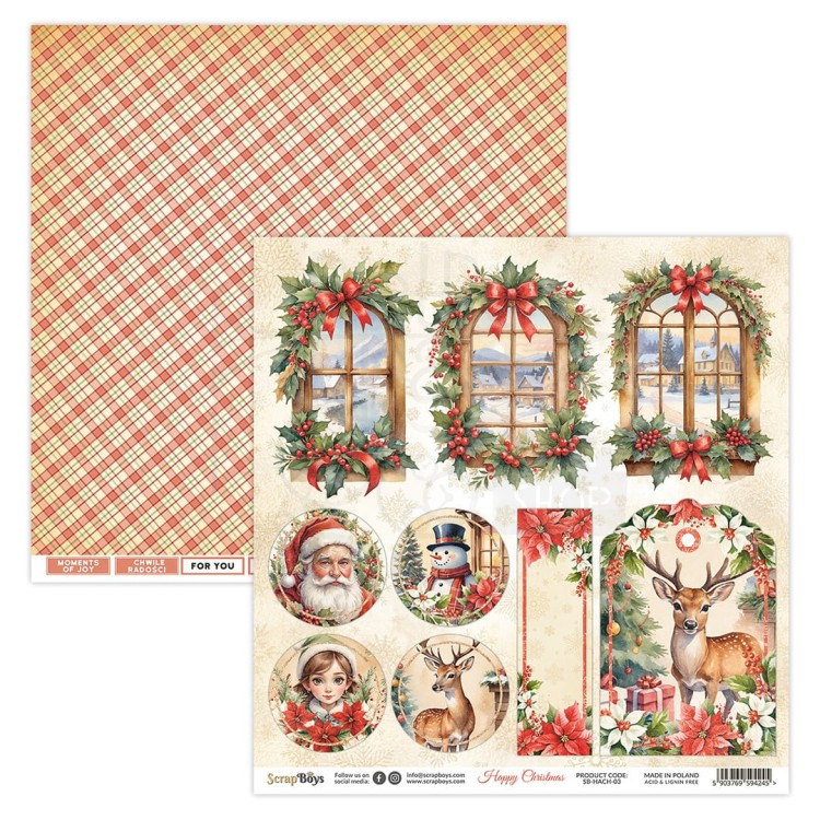 Papier do scrapbookingu 30x30 Happy Christmas 03 ScrapBoys